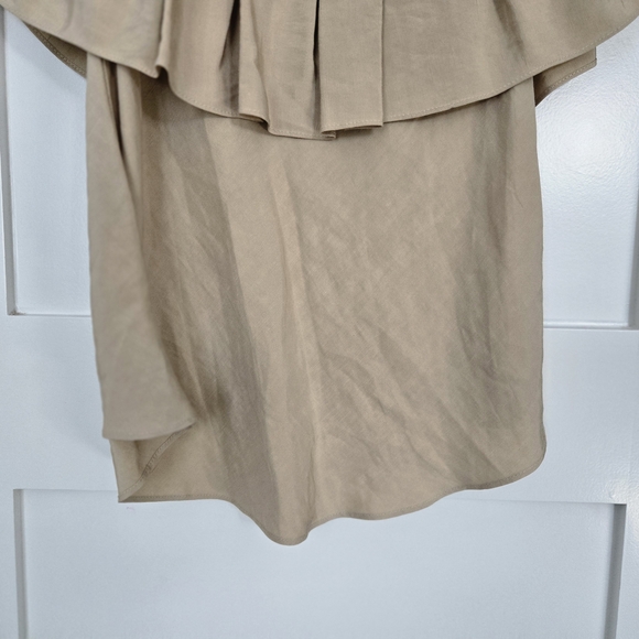 NWT Zara Camel Color Off The Shoulder Shirt With Ruffle Size XS Elastic Neckline - Picture 12 of 13